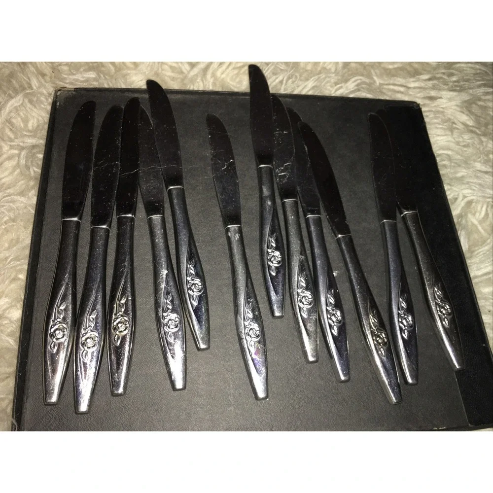 Oneida craft 12 Deluxe Stainless Lasting Rose Dinner Butter lot Knives